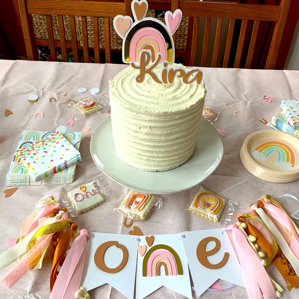Rainbow 1st First Birthday decorations banner bunting